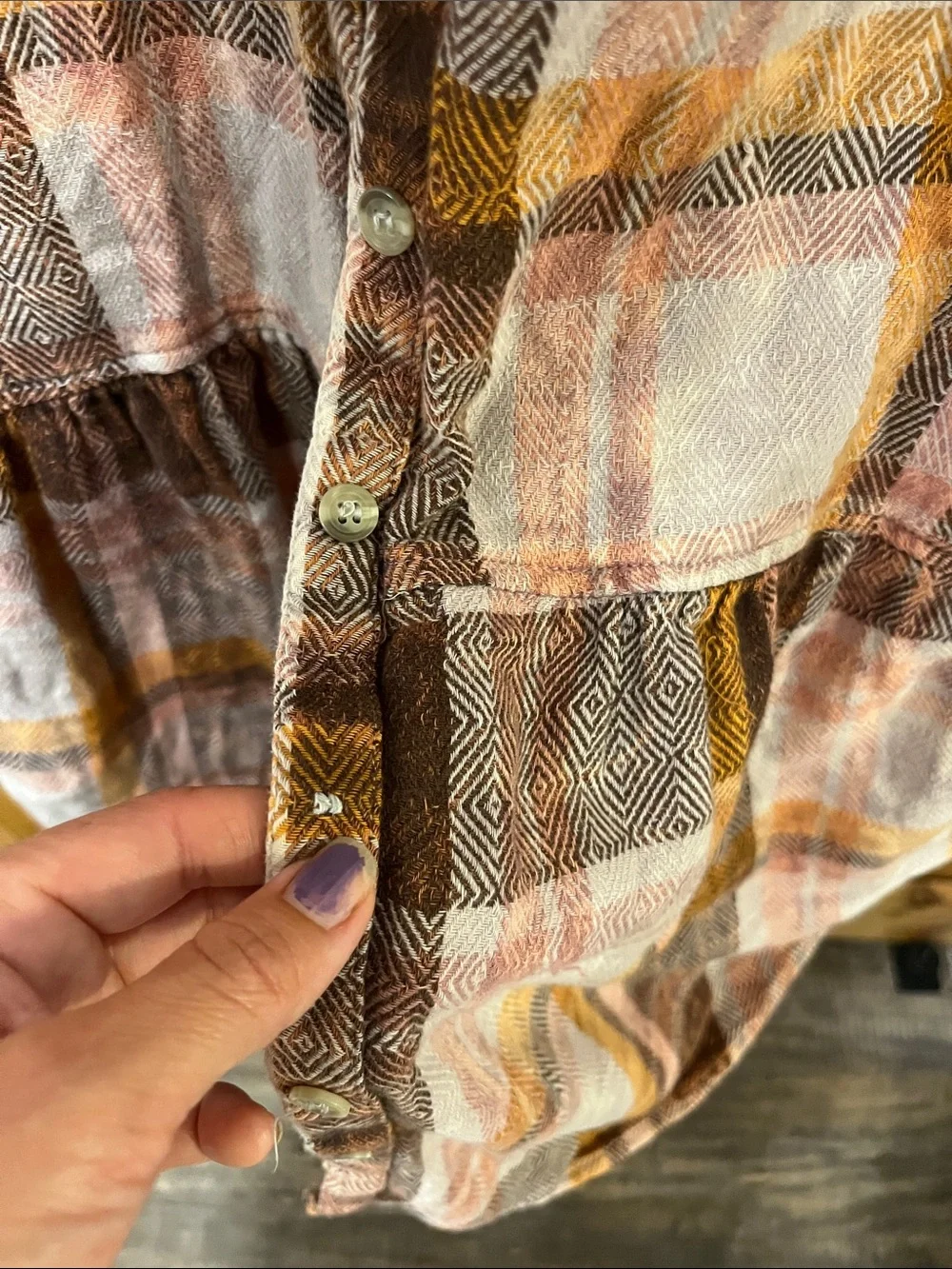 Free People Lightweight Plaid Button-Down in Brown, Yellow, Cream, Pink
